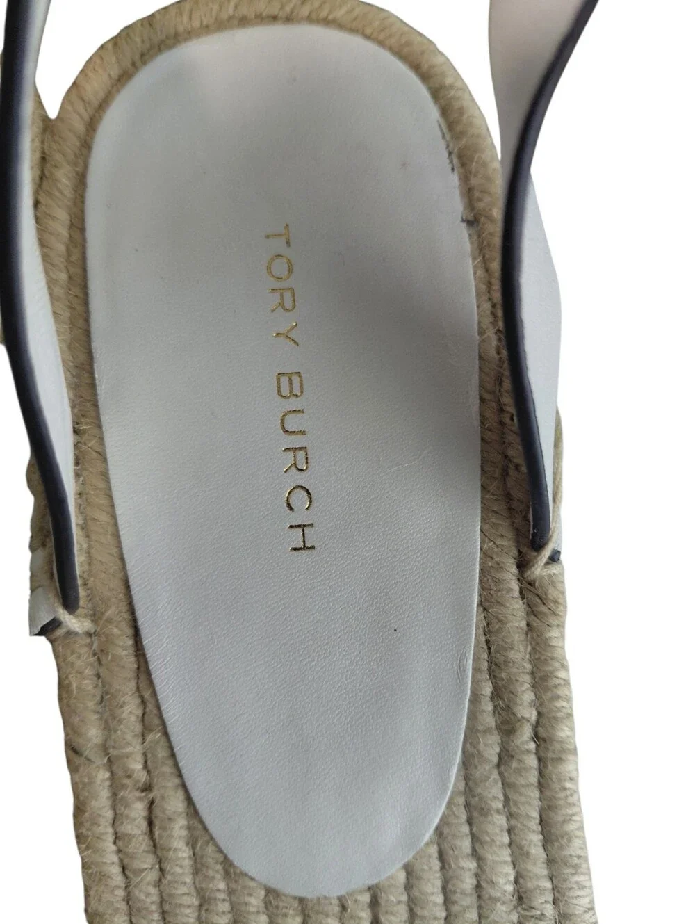 Tory Burch Ines White Leather Logo Espadrille Wedge Sandals Size 9.5